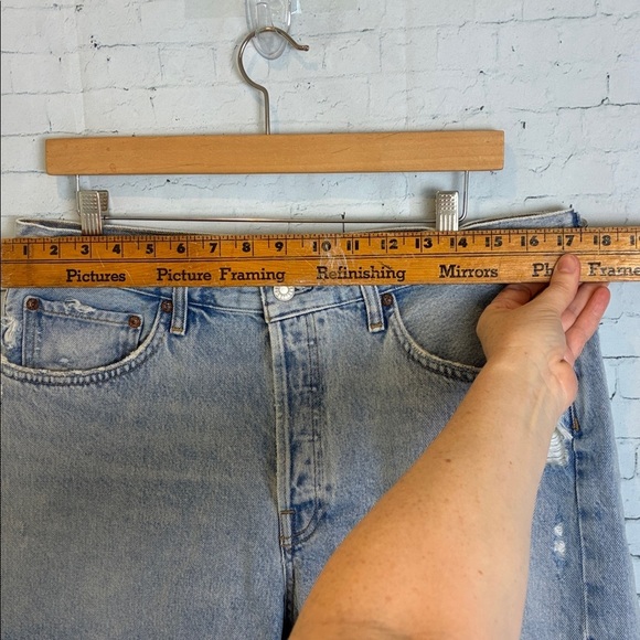 AGOLDE Parker Long Vintage Frayed-Hem Distressed Denim Cut Off Shorts 31 Coastal - Picture 9 of 16